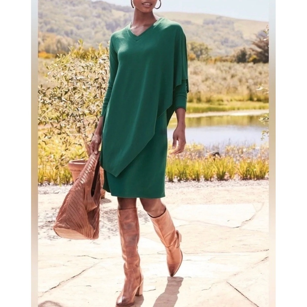 Soft Surroundings Marla Dress Draped Overlay, Womens PXL Jewel Green NEW